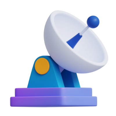 A 3D cartoonized icon of a large industrial communication dish
