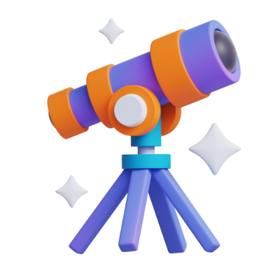 A 3D cartoonized icon of a home telescope